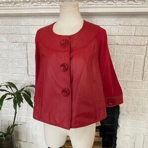 Vintage red leather pea coat